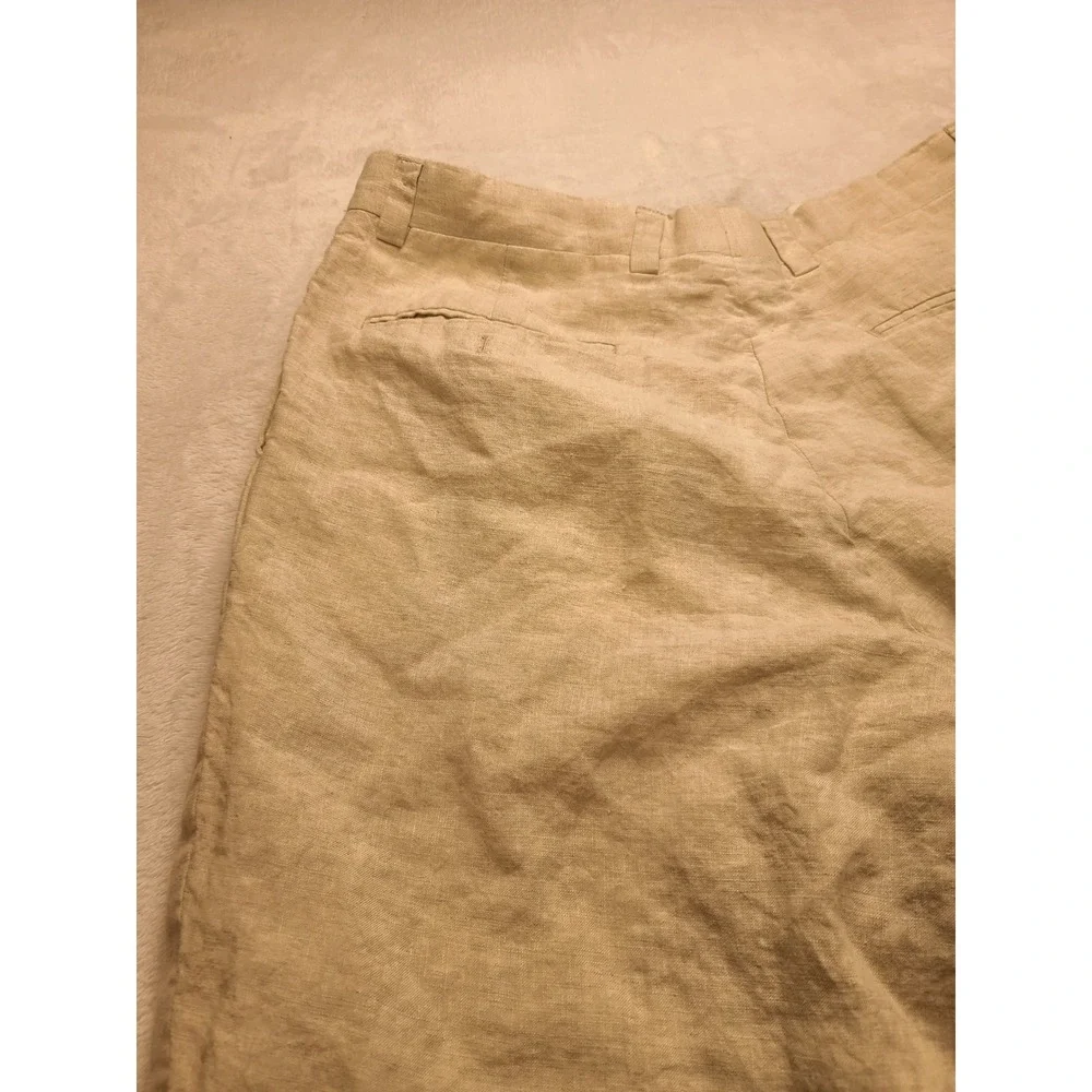 Inserch Men's 36x31 Linen Pleated Trousers Pants Beige Tan Frayed Hem‎ Neutral